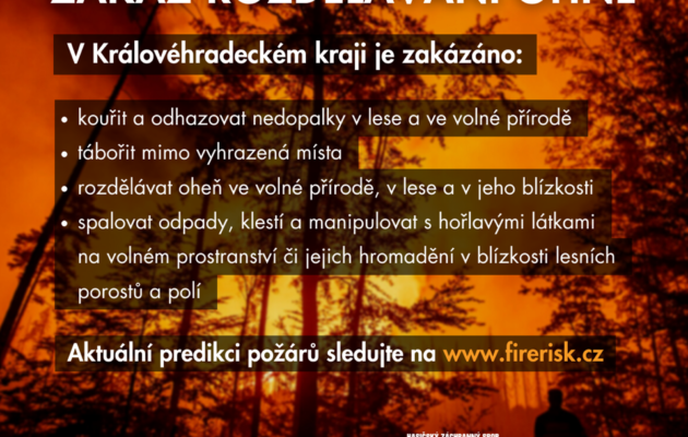 V Královéhradeckém kraji platí zákaz rozdělávání ohňů ve volné přírodě